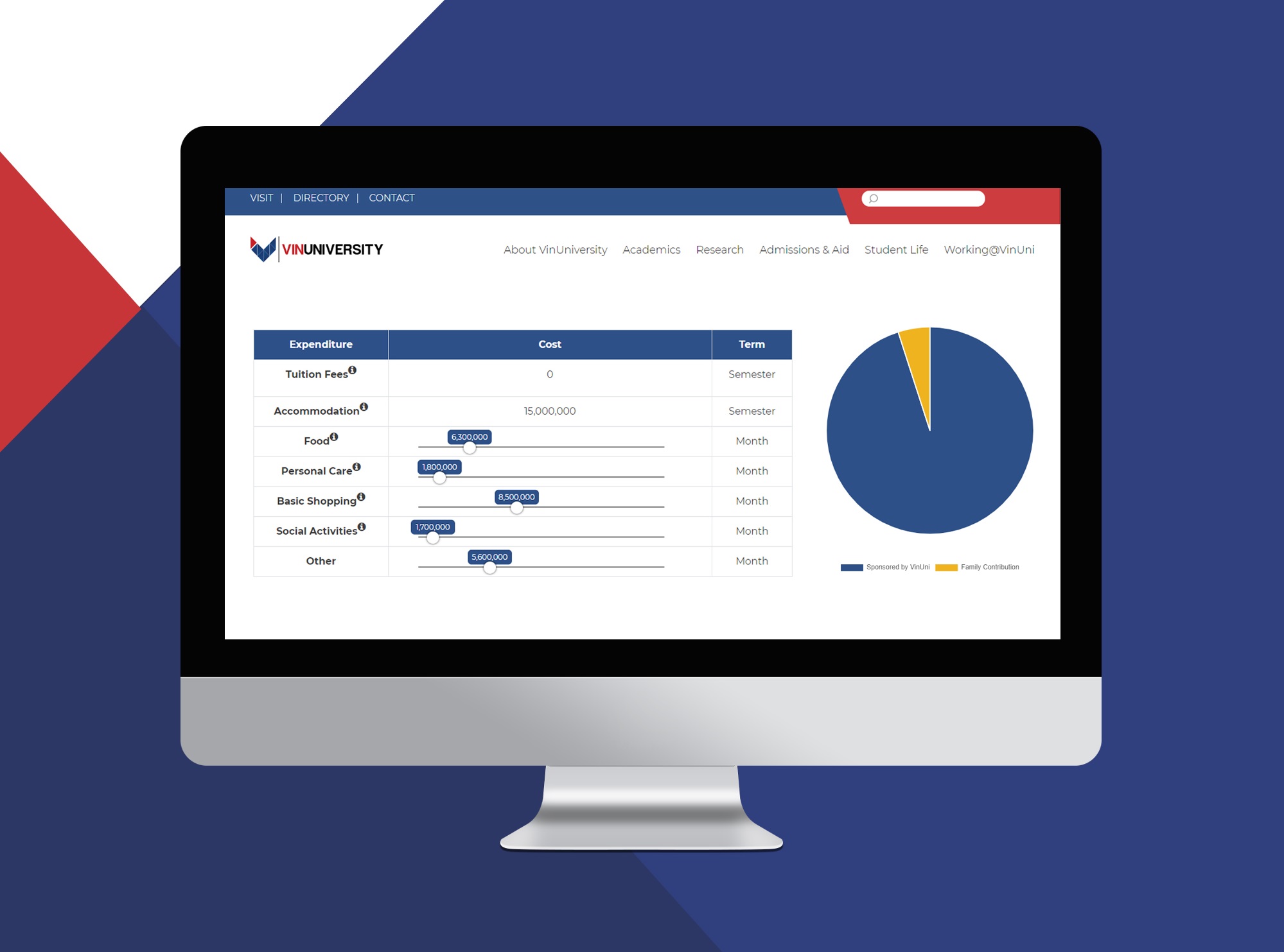 Easy estimation of costs of study at VinUniversity with the financial calculator invented by VinUniversity students