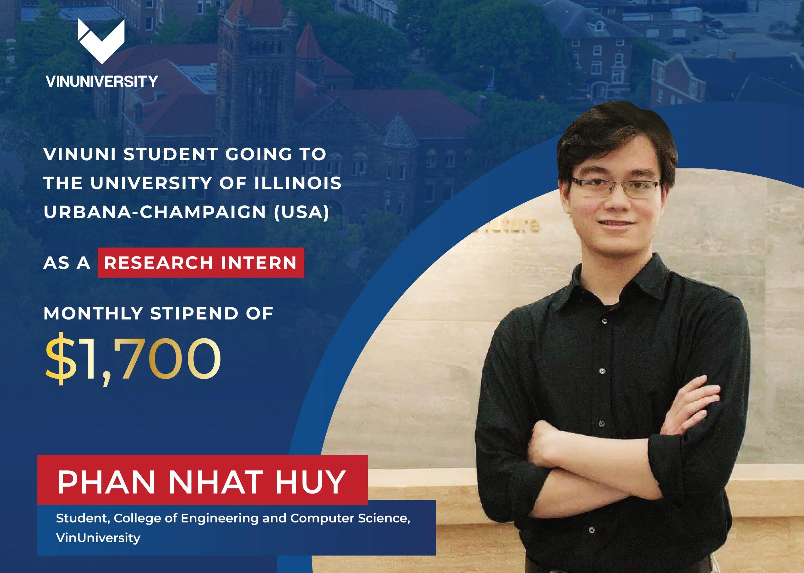 VinUniversity’s Electrical Engineering Student Departing for The University of Illinois Urbana-Champaign (USA) as a Research Intern with a Monthly Stipend of $1,700/Month